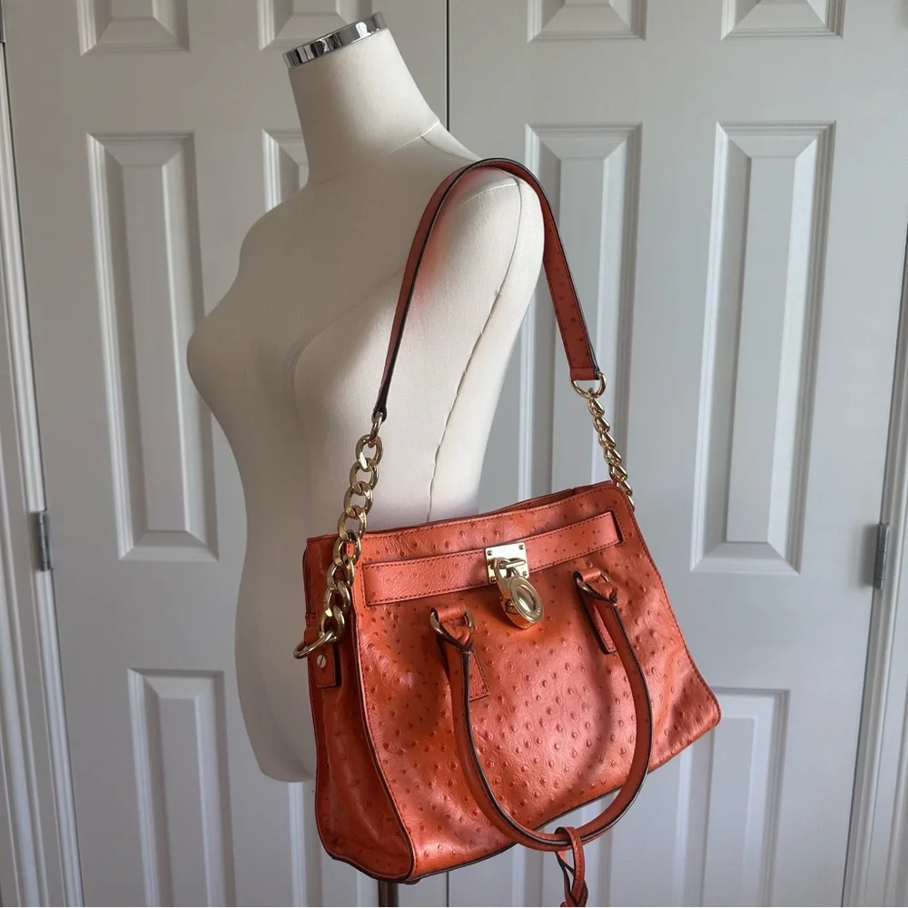 NWOT Michael Kors Orange Ostrage Embossed Leather Shoulder Bag with Gold Accents